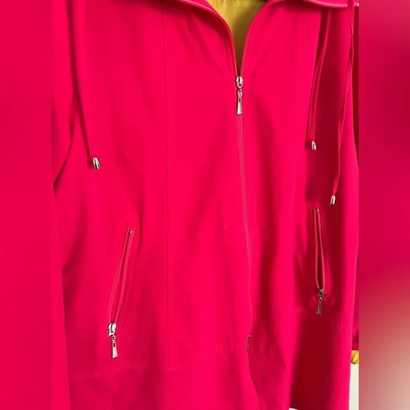 Luii for Anthropologie Fuchsia Travel Hooded Jacket Yellow Lining Size L NWOT - Picture 12 of 15